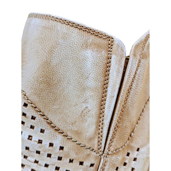 Mens Leather Shoes Size 12 Perforated Square Toe Dress Oxford Slip On Beige - Picture 8 of 10